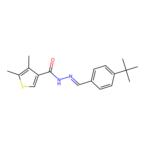 N-[(E)-(4-tert-butylphenyl)methylideneamino]-4,5-dimethylthiophene-3-carboxamide structure