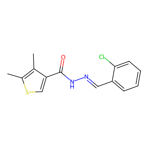 N-[(E)-(2-chlorophenyl)methylideneamino]-4,5-dimethylthiophene-3-carboxamide structure