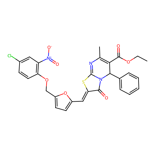 ethyl (2Z)-2-[[5-[(4-chloro-2-nitrophenoxy)methyl]furan-2-yl]methylidene]-7-methyl-3-oxo-5-phenyl-5H-[1,3]thiazolo[3,2-a]pyrimidine-6-carboxylate structure