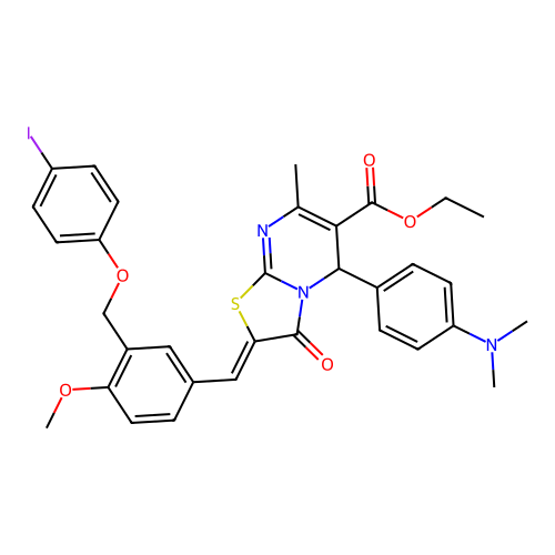 ethyl 5-[4-(dimethylamino)phenyl]-2-{3-[(4-iodophenoxy)methyl]-4-methoxybenzylidene}-7-methyl-3-oxo-2,3-dihydro-5H-[1,3]thiazolo[3,2-a]pyrimidine-6-carboxylate structure