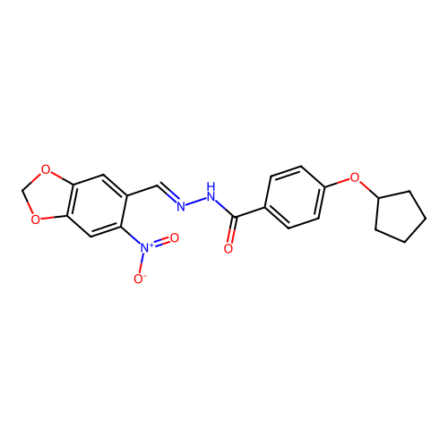 4-cyclopentyloxy-N-[(E)-(6-nitro-1,3-benzodioxol-5-yl)methylideneamino]benzamide structure