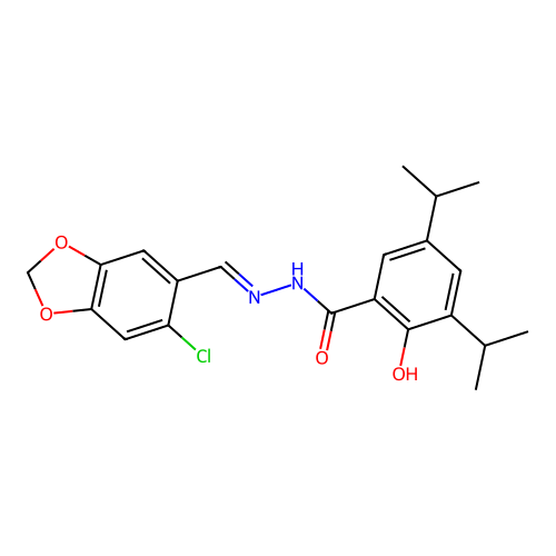N-[(E)-(6-chloro-1,3-benzodioxol-5-yl)methylideneamino]-2-hydroxy-3,5-di(propan-2-yl)benzamide structure