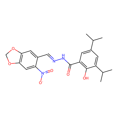 2-hydroxy-N-[(E)-(6-nitro-1,3-benzodioxol-5-yl)methylideneamino]-3,5-di(propan-2-yl)benzamide structure