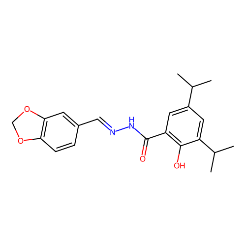 N-[(E)-1,3-benzodioxol-5-ylmethylideneamino]-2-hydroxy-3,5-di(propan-2-yl)benzamide structure