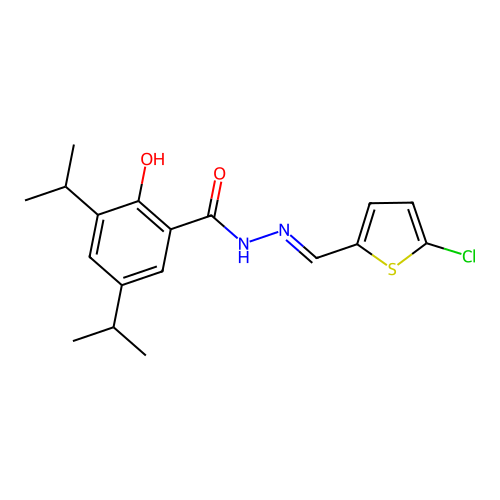 N-[(E)-(5-chlorothiophen-2-yl)methylideneamino]-2-hydroxy-3,5-di(propan-2-yl)benzamide structure