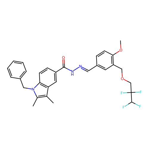 1-benzyl-N-[(E)-[4-methoxy-3-(2,2,3,3-tetrafluoropropoxymethyl)phenyl]methylideneamino]-2,3-dimethylindole-5-carboxamide structure