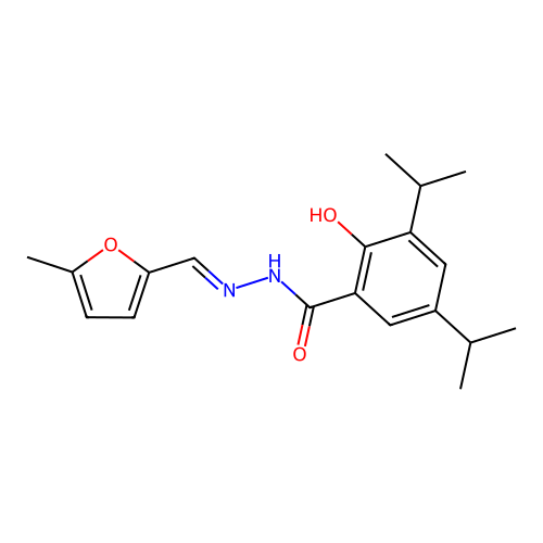 2-hydroxy-N-[(E)-(5-methylfuran-2-yl)methylideneamino]-3,5-di(propan-2-yl)benzamide structure
