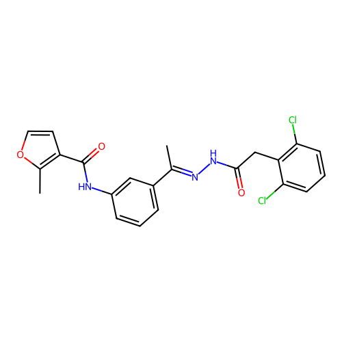 N-(3-{N-[(2,6-dichlorophenyl)acetyl]ethanehydrazonoyl}phenyl)-2-methyl-3-furamide structure