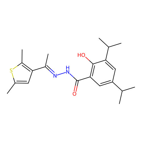 N'-[1-(2,5-dimethyl-3-thienyl)ethylidene]-2-hydroxy-3,5-diisopropylbenzohydrazide structure