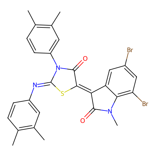 5,7-dibromo-3-{3-(3,4-dimethylphenyl)-2-[(3,4-dimethylphenyl)imino]-4-oxo-1,3-thiazolidin-5-ylidene}-1-methyl-1,3-dihydro-2H-indol-2-one structure