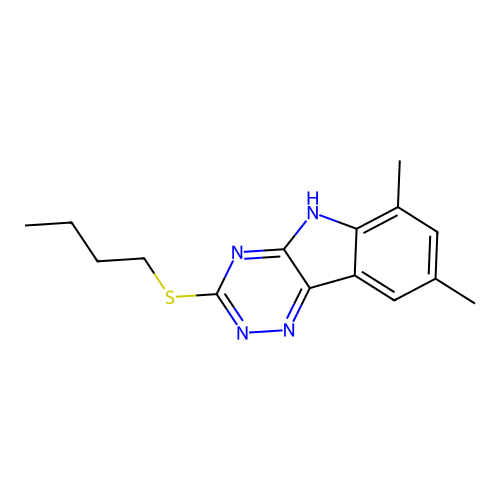 3-(butylsulfanyl)-6,8-dimethyl-5H-[1,2,4]triazino[5,6-b]indole structure