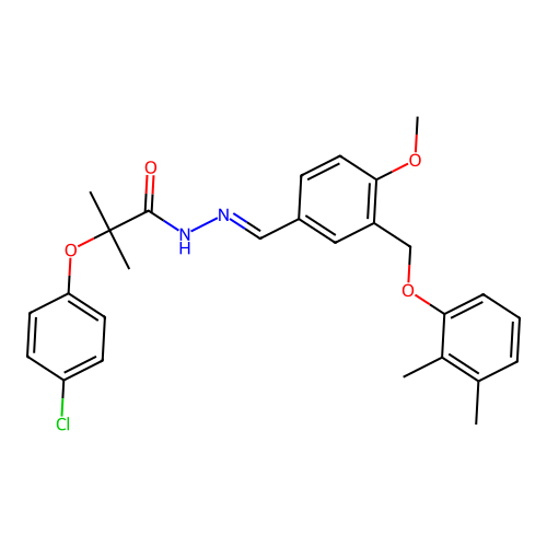 2-(4-chlorophenoxy)-N-[(E)-[3-[(2,3-dimethylphenoxy)methyl]-4-methoxyphenyl]methylideneamino]-2-methylpropanamide structure