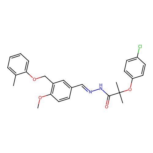 2-(4-chlorophenoxy)-N'-{4-methoxy-3-[(2-methylphenoxy)methyl]benzylidene}-2-methylpropanohydrazide structure