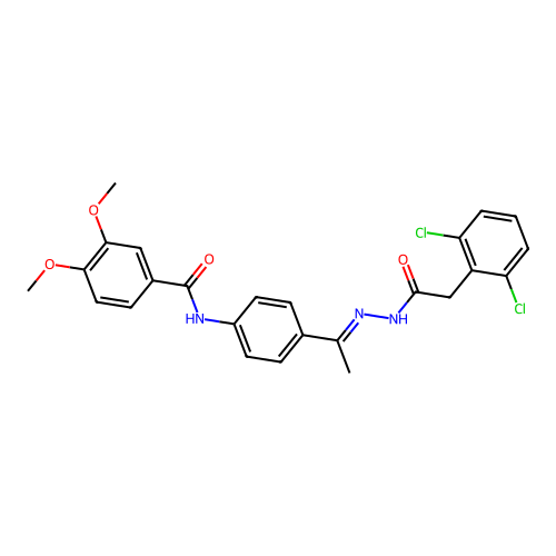 N-(4-{N-[(2,6-dichlorophenyl)acetyl]ethanehydrazonoyl}phenyl)-3,4-dimethoxybenzamide structure