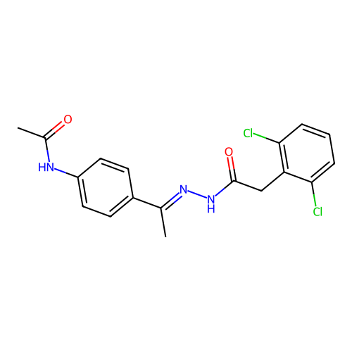 N-[(E)-1-(4-acetamidophenyl)ethylideneamino]-2-(2,6-dichlorophenyl)acetamide structure