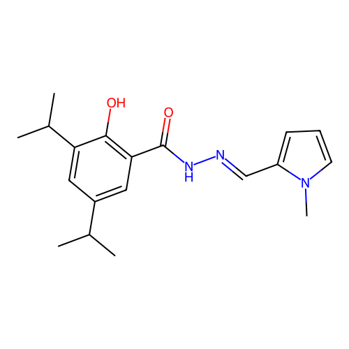 2-hydroxy-N-[(E)-(1-methylpyrrol-2-yl)methylideneamino]-3,5-di(propan-2-yl)benzamide structure
