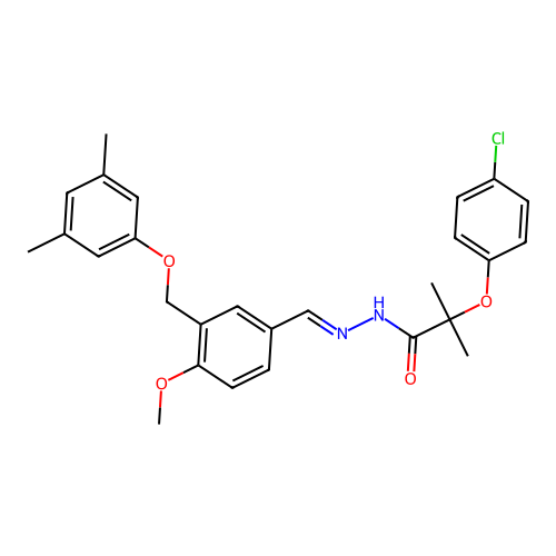 2-(4-chlorophenoxy)-N-[(E)-[3-[(3,5-dimethylphenoxy)methyl]-4-methoxyphenyl]methylideneamino]-2-methylpropanamide structure