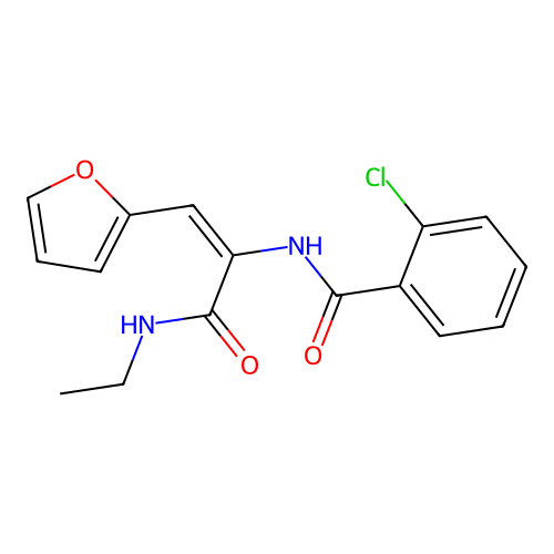 2-chloro-N-[1-[(ethylamino)carbonyl]-2-(2-furyl)vinyl]benzamide structure