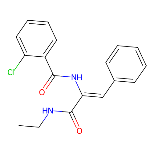 2-chloro-N-[3-(ethylamino)-3-oxo-1-phenylprop-1-en-2-yl]benzamide structure