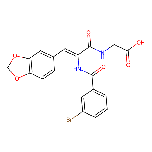 ({3-(1,3-Benzodioxol-5-yl)-2-[(3-bromobenzoyl)amino]acryloyl}amino)acetic acid structure