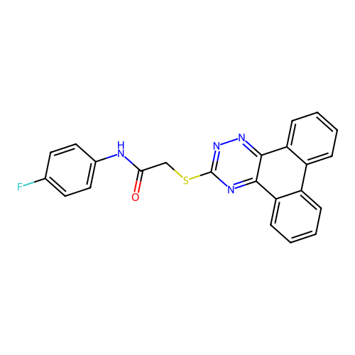 N-(4-fluorophenyl)-2-(phenanthro[9,10-e][1,2,4]triazin-3-ylsulfanyl)acetamide structure