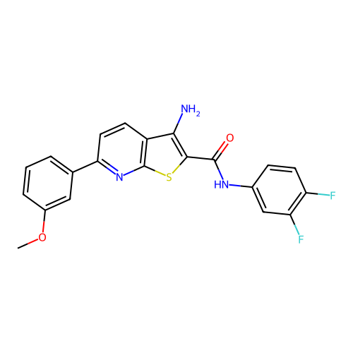 3-amino-N-(3,4-difluorophenyl)-6-(3-methoxyphenyl)thieno[2,3-b]pyridine-2-carboxamide structure