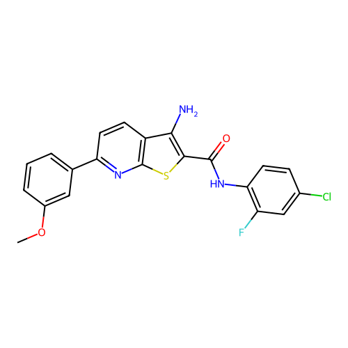 3-amino-N-(4-chloro-2-fluorophenyl)-6-(3-methoxyphenyl)thieno[2,3-b]pyridine-2-carboxamide structure