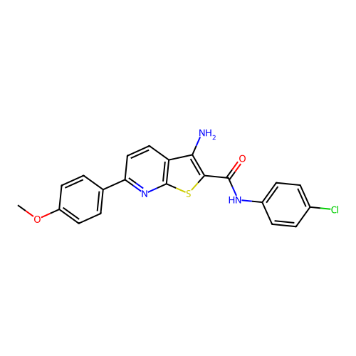 3-amino-N-(4-chlorophenyl)-6-(4-methoxyphenyl)thieno[2,3-b]pyridine-2-carboxamide structure