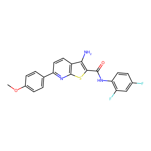 3-amino-N-(2,4-difluorophenyl)-6-(4-methoxyphenyl)thieno[2,3-b]pyridine-2-carboxamide structure