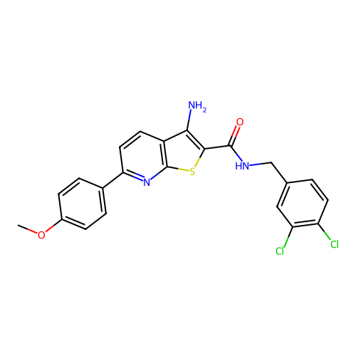 3-amino-N-(3,4-dichlorobenzyl)-6-(4-methoxyphenyl)thieno[2,3-b]pyridine-2-carboxamide structure