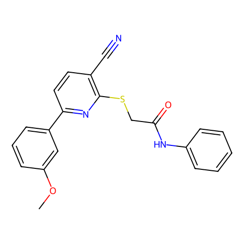 2-{[3-cyano-6-(3-methoxyphenyl)pyridin-2-yl]sulfanyl}-N-phenylacetamide structure