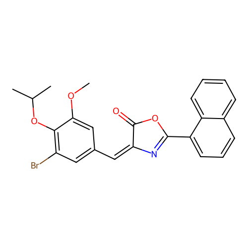 (4E)-4-[(3-bromo-5-methoxy-4-propan-2-yloxyphenyl)methylidene]-2-naphthalen-1-yl-1,3-oxazol-5-one structure