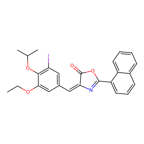 (4E)-4-[(3-ethoxy-5-iodo-4-propan-2-yloxyphenyl)methylidene]-2-naphthalen-1-yl-1,3-oxazol-5-one structure