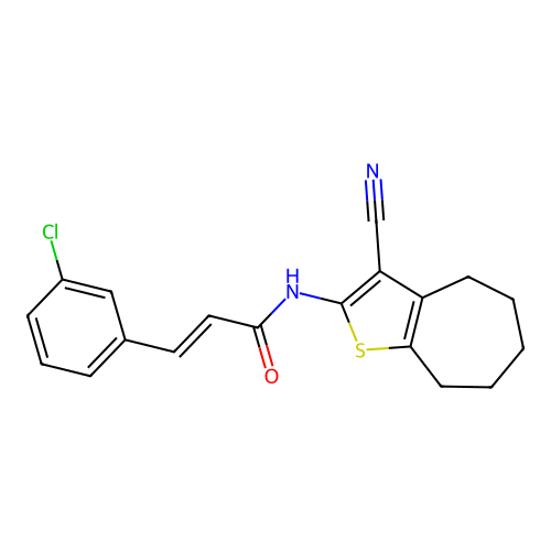 3-(3-chlorophenyl)-N-(3-cyano-5,6,7,8-tetrahydro-4H-cyclohepta[b]thien-2-yl)acrylamide structure