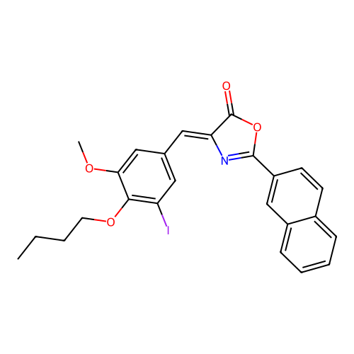 (4Z)-4-[(4-butoxy-3-iodo-5-methoxyphenyl)methylidene]-2-naphthalen-2-yl-1,3-oxazol-5-one structure