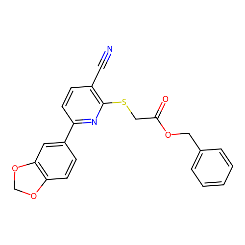 Benzyl {[6-(1,3-benzodioxol-5-yl)-3-cyanopyridin-2-yl]sulfanyl}acetate structure