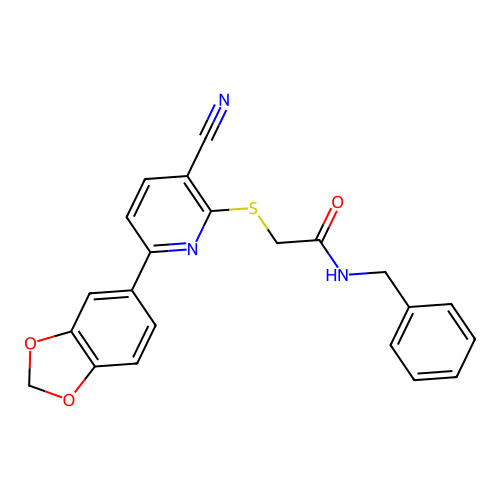 2-{[6-(1,3-benzodioxol-5-yl)-3-cyanopyridin-2-yl]sulfanyl}-N-benzylacetamide structure