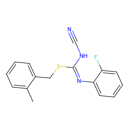 (2-methylphenyl)methyl N-cyano-N'-(2-fluorophenyl)carbamimidothioate structure