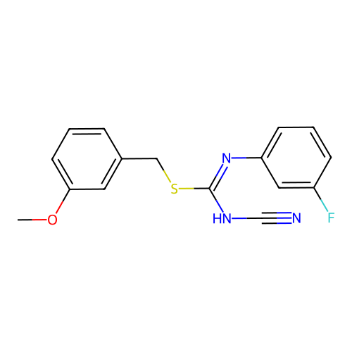 (3-methoxyphenyl)methyl N-cyano-N'-(3-fluorophenyl)carbamimidothioate structure