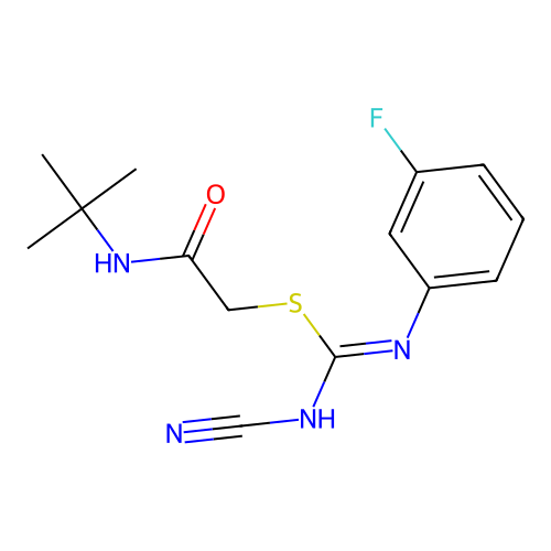 2-(tert-butylamino)-2-oxoethyl N'-cyano-N-(3-fluorophenyl)carbamimidothioate structure