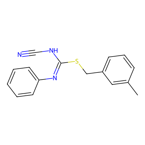 (3-methylphenyl)methyl N-cyano-N'-phenylcarbamimidothioate structure