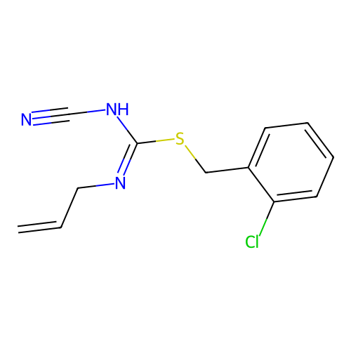 2-chlorobenzyl N'-cyano-N-prop-2-en-1-ylcarbamimidothioate structure
