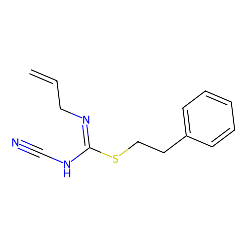 2-phenylethyl N'-cyano-N-prop-2-en-1-ylcarbamimidothioate structure