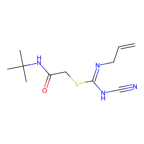 2-(tert-butylamino)-2-oxoethyl N'-cyano-N-prop-2-en-1-ylcarbamimidothioate structure