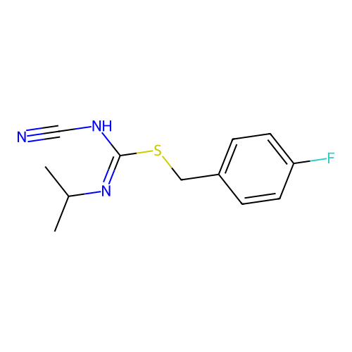 4-fluorobenzyl N'-cyano-N-propan-2-ylcarbamimidothioate structure