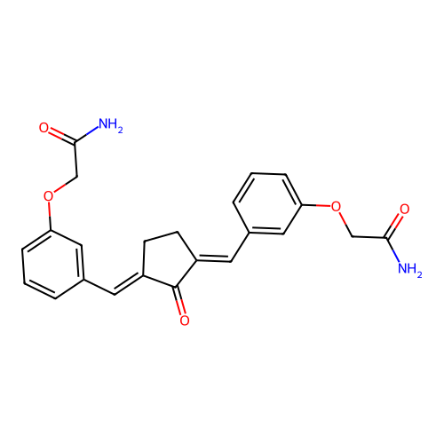2,2'-((((1E,1'E)-(2-oxocyclopentane-1,3-diylidene)bis(methanylylidene))bis(3,1-phenylene))bis(oxy))diacetamide structure