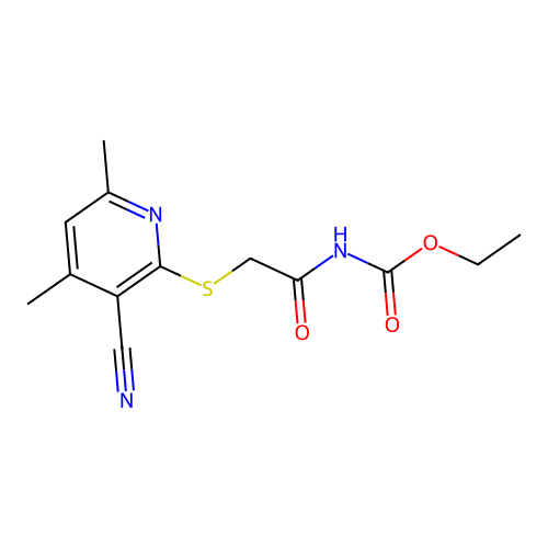 Ethyl {[(3-cyano-4,6-dimethylpyridin-2-yl)sulfanyl]acetyl}carbamate structure