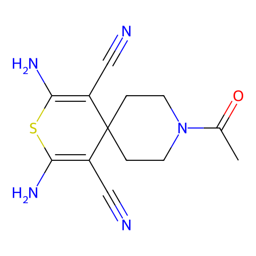 9-Acetyl-2,4-diamino-3-thia-9-azaspiro[5.5]undeca-1,4-diene-1,5-dicarbonitrile structure