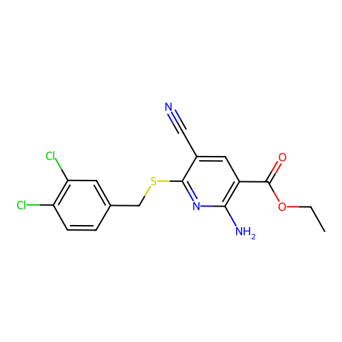 Ethyl 2-amino-5-cyano-6-[(3,4-dichlorobenzyl)sulfanyl]pyridine-3-carboxylate structure