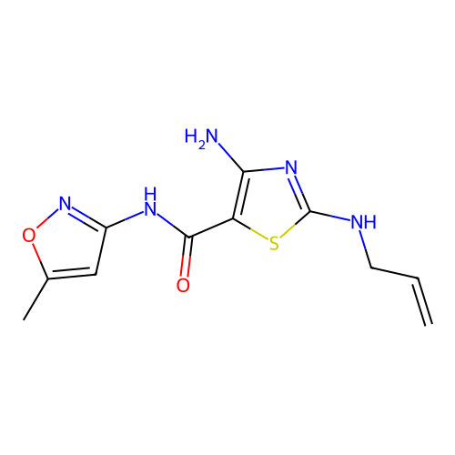2-(allylamino)-4-amino-N-(5-methylisoxazol-3-yl)thiazole-5-carboxamide structure